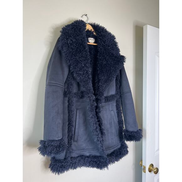 NEW Zadig & Voltaire Festif Faux Shearling Button Maxi Coat Navy Blue Size: S - Picture 3 of 7